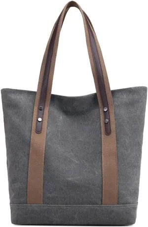 ROUROU Cotton Canvas Handbag for Women Large Capacity Shoulder Bag Hobo Tote Bag Commuter Satchel Casual Purse