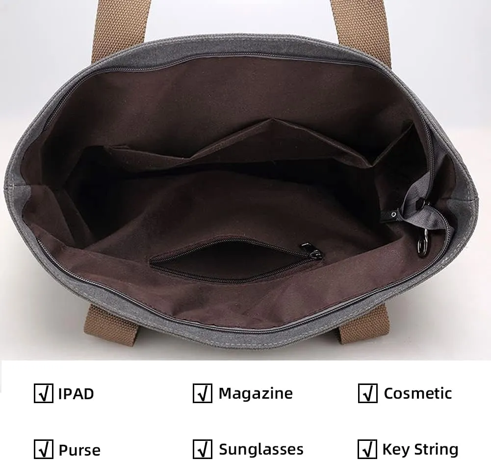 ROUROU Cotton Canvas Handbag for Women Large Capacity Shoulder Bag Hobo Tote Bag Commuter Satchel Casual Purse