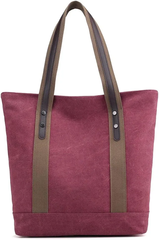 ROUROU Cotton Canvas Handbag for Women Large Capacity Shoulder Bag Hobo Tote Bag Commuter Satchel Casual Purse