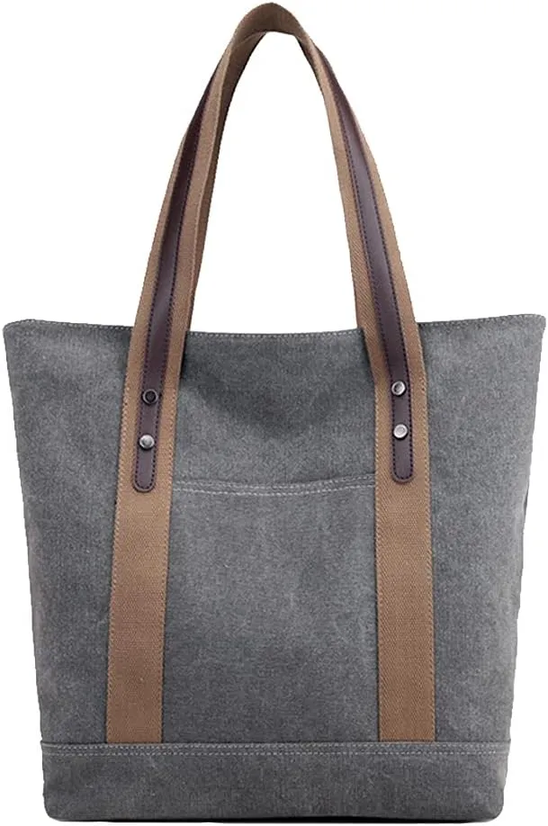ROUROU Cotton Canvas Handbag for Women Large Capacity Shoulder Bag Hobo Tote Bag Commuter Satchel Casual Purse