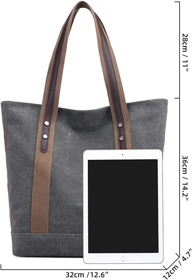 ROUROU Cotton Canvas Handbag for Women Large Capacity Shoulder Bag Hobo Tote Bag Commuter Satchel Casual Purse