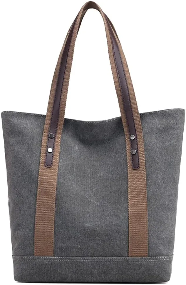 ROUROU Cotton Canvas Handbag for Women Large Capacity Shoulder Bag Hobo Tote Bag Commuter Satchel Casual Purse