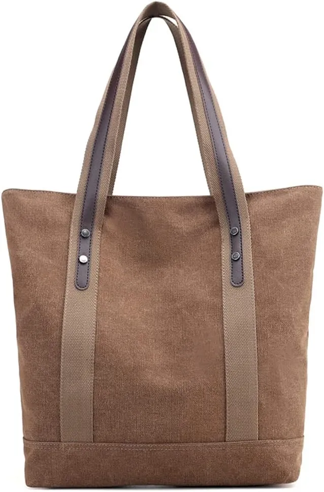 ROUROU Cotton Canvas Handbag for Women Large Capacity Shoulder Bag Hobo Tote Bag Commuter Satchel Casual Purse