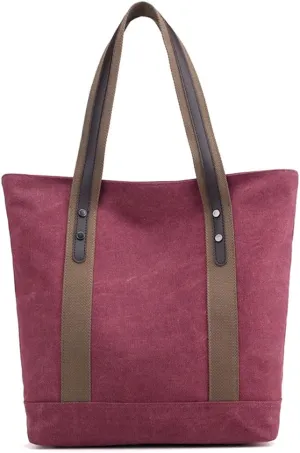 ROUROU Cotton Canvas Handbag for Women Large Capacity Shoulder Bag Hobo Tote Bag Commuter Satchel Casual Purse