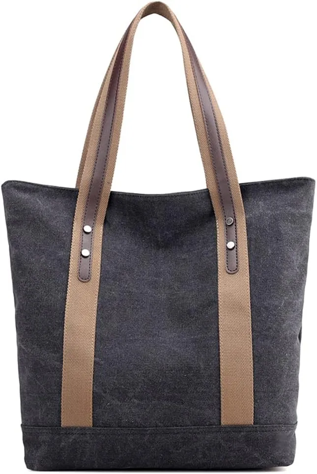 ROUROU Cotton Canvas Handbag for Women Large Capacity Shoulder Bag Hobo Tote Bag Commuter Satchel Casual Purse