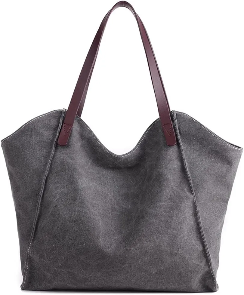ROUROU Fashion Cotton Canvas Shoulder Bag for Women Top Handle Satchel Large Capacity Handbag Hobo Tote Bag Commuter Purse