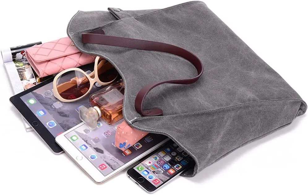 ROUROU Fashion Cotton Canvas Shoulder Bag for Women Top Handle Satchel Large Capacity Handbag Hobo Tote Bag Commuter Purse