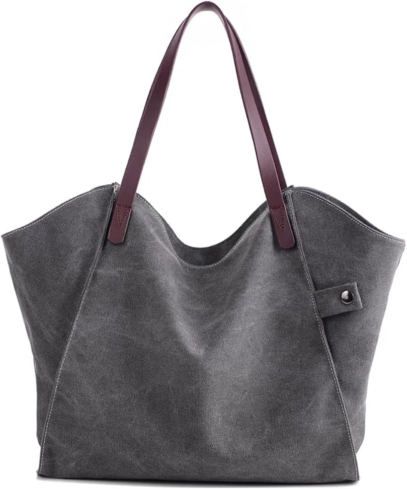 ROUROU Fashion Cotton Canvas Shoulder Bag for Women Top Handle Satchel Large Capacity Handbag Hobo Tote Bag Commuter Purse