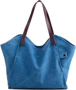 ROUROU Fashion Cotton Canvas Shoulder Bag for Women Top Handle Satchel Large Capacity Handbag Hobo Tote Bag Commuter Purse
