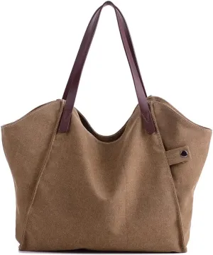 ROUROU Fashion Cotton Canvas Shoulder Bag for Women Top Handle Satchel Large Capacity Handbag Hobo Tote Bag Commuter Purse