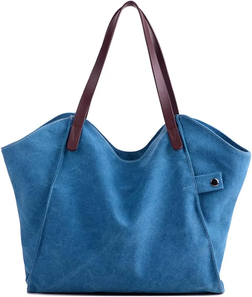 ROUROU Fashion Cotton Canvas Shoulder Bag for Women Top Handle Satchel Large Capacity Handbag Hobo Tote Bag Commuter Purse