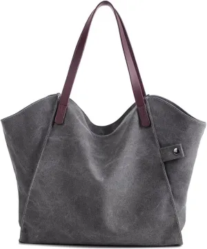 ROUROU Fashion Cotton Canvas Shoulder Bag for Women Top Handle Satchel Large Capacity Handbag Hobo Tote Bag Commuter Purse