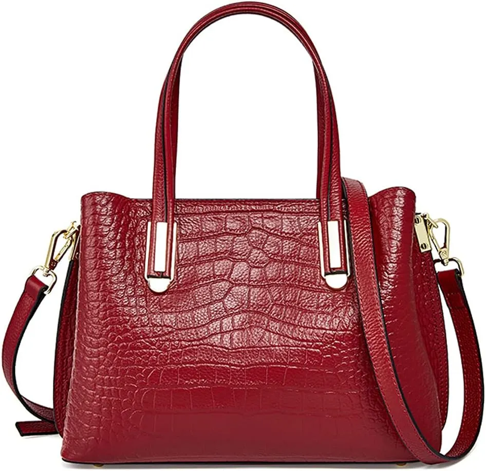 ROUROU Genuine Leather Tote Bag for Women Crocodile Print Shoulder Bag Fashion Crossbady Bag Top Handle Handbag Retro Purse