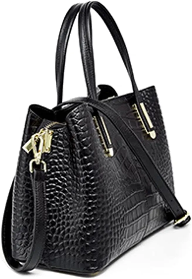 ROUROU Genuine Leather Tote Bag for Women Crocodile Print Shoulder Bag Fashion Crossbady Bag Top Handle Handbag Retro Purse
