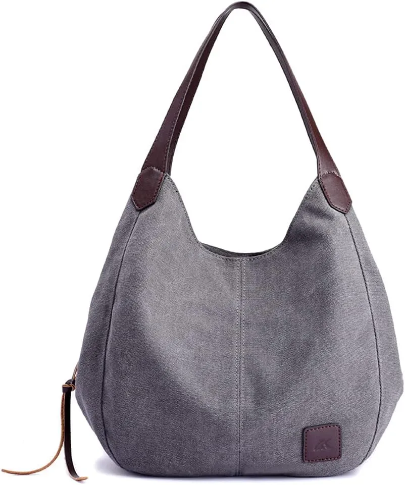 ROUROU Hobo Tote Bag for Women Large Capacity Shoulder Bag Cotton Canvas Handbag Fashion Satchel Multi Pocket Purse