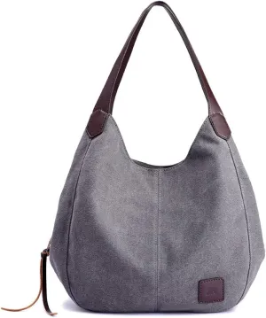 ROUROU Hobo Tote Bag for Women Large Capacity Shoulder Bag Cotton Canvas Handbag Fashion Satchel Multi Pocket Purse