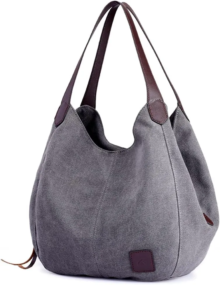 ROUROU Hobo Tote Bag for Women Large Capacity Shoulder Bag Cotton Canvas Handbag Fashion Satchel Multi Pocket Purse