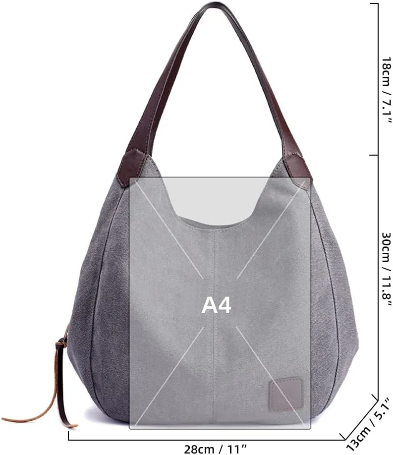 ROUROU Hobo Tote Bag for Women Large Capacity Shoulder Bag Cotton Canvas Handbag Fashion Satchel Multi Pocket Purse