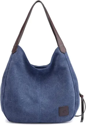 ROUROU Hobo Tote Bag for Women Large Capacity Shoulder Bag Cotton Canvas Handbag Fashion Satchel Multi Pocket Purse