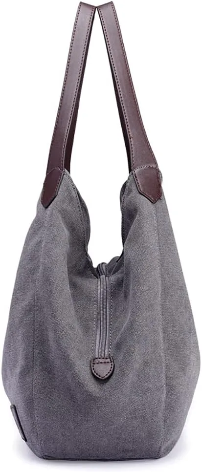 ROUROU Hobo Tote Bag for Women Large Capacity Shoulder Bag Cotton Canvas Handbag Fashion Satchel Multi Pocket Purse