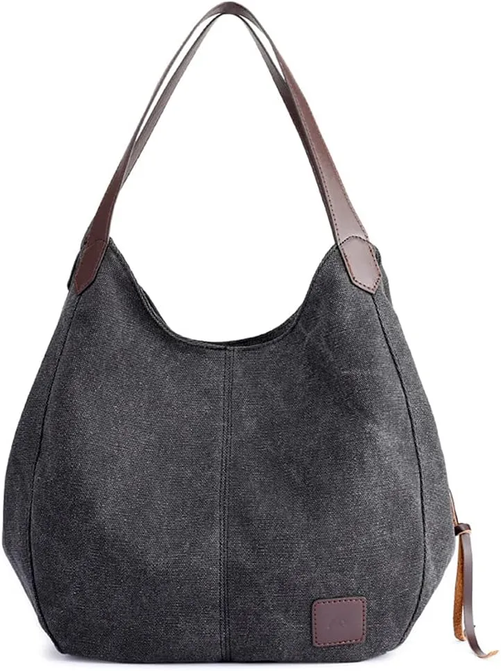 ROUROU Hobo Tote Bag for Women Large Capacity Shoulder Bag Cotton Canvas Handbag Fashion Satchel Multi Pocket Purse