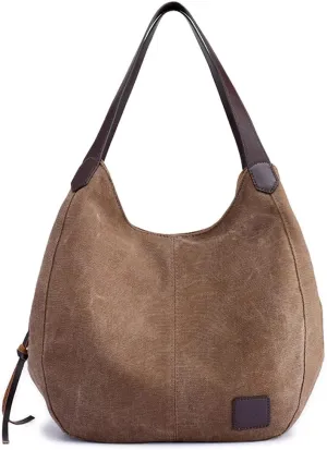 ROUROU Hobo Tote Bag for Women Large Capacity Shoulder Bag Cotton Canvas Handbag Fashion Satchel Multi Pocket Purse