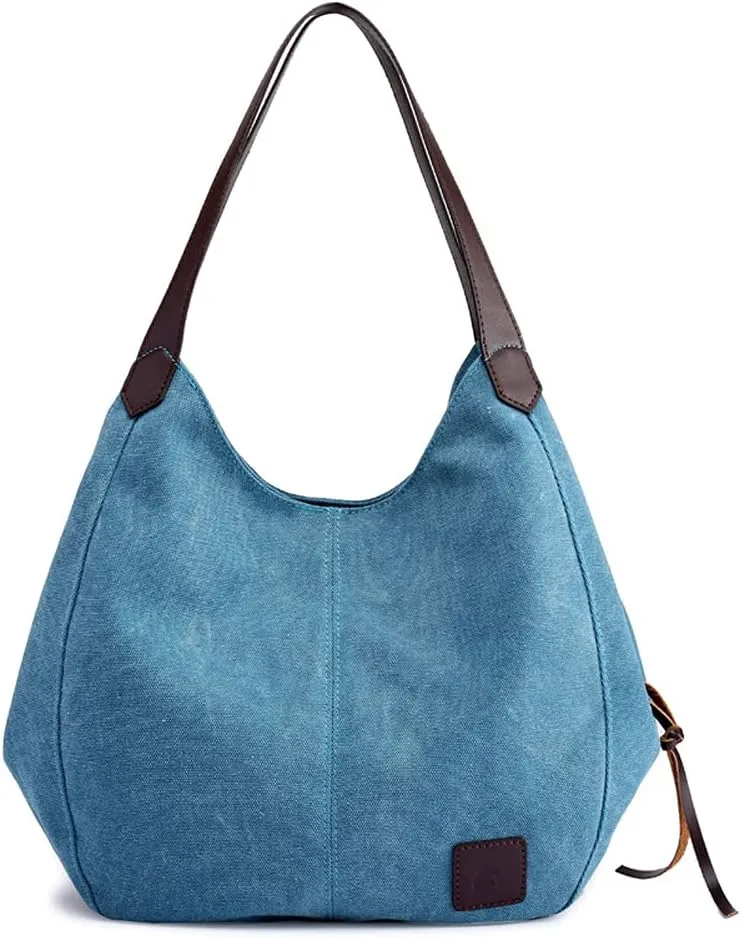 ROUROU Hobo Tote Bag for Women Large Capacity Shoulder Bag Cotton Canvas Handbag Fashion Satchel Multi Pocket Purse