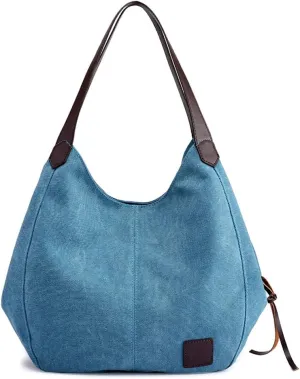 ROUROU Hobo Tote Bag for Women Large Capacity Shoulder Bag Cotton Canvas Handbag Fashion Satchel Multi Pocket Purse