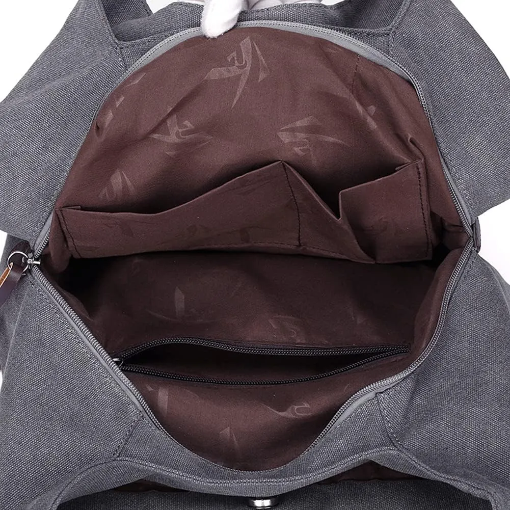 ROUROU Hobo Tote Bag for Women Large Capacity Shoulder Bag Cotton Canvas Handbag Fashion Satchel Multi Pocket Purse