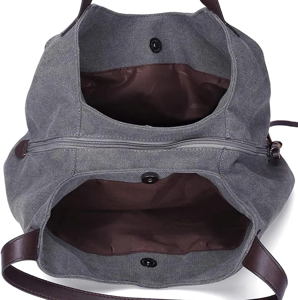 ROUROU Hobo Tote Bag for Women Large Capacity Shoulder Bag Cotton Canvas Handbag Fashion Satchel Multi Pocket Purse