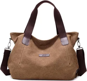 ROUROU Retro Shoulder Bag for Women Cotton Canvas Handbag Large Capacity Crossbody Bag Hobo Tote Bag Casual Satchel Purse