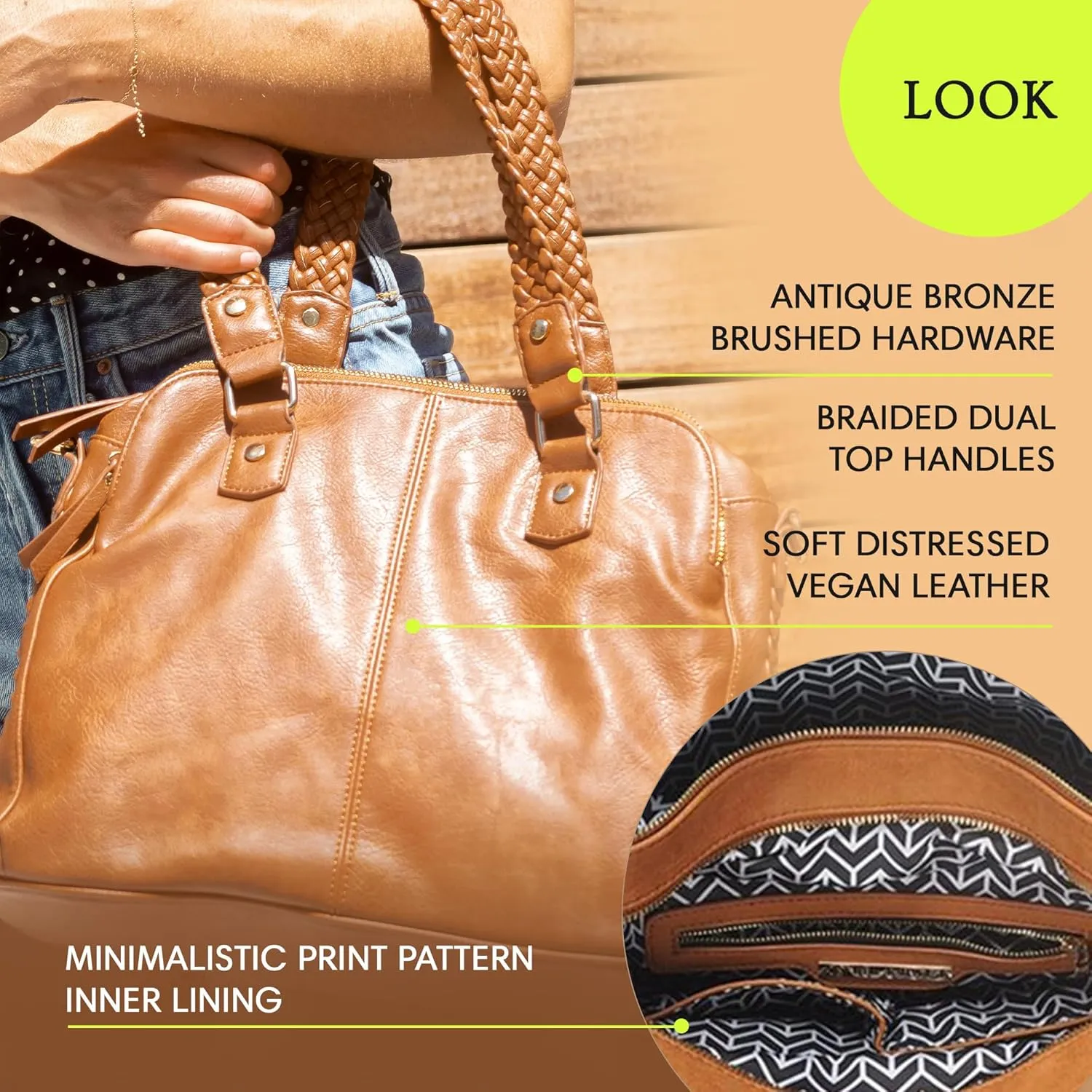 Roxanne Satchel | Vegan Leather Satchel for Women | Triple compartment Satchel with Detachable crossbody strap |
