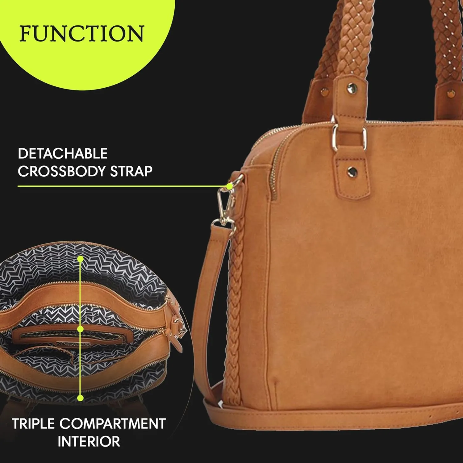 Roxanne Satchel | Vegan Leather Satchel for Women | Triple compartment Satchel with Detachable crossbody strap |