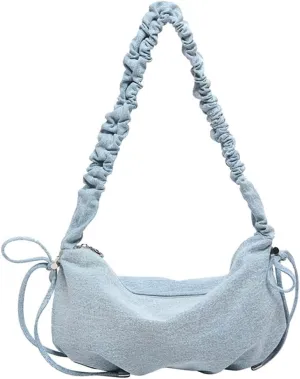 Ruched Cloud Handle Purse for Women Bow-Tie Drawstring Dumpling Bag with Zipper for Work Trendy Underarm Bag