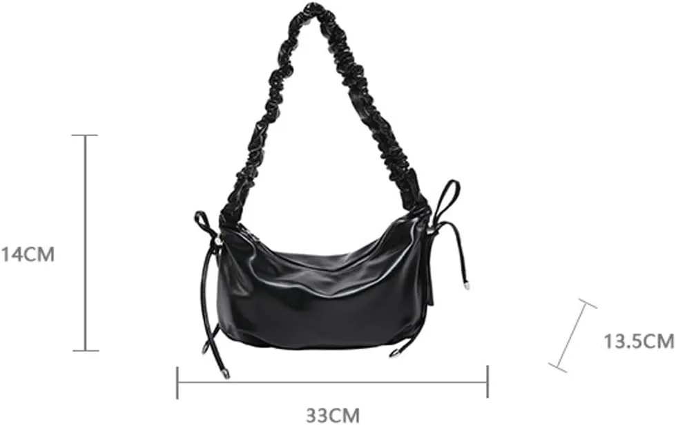 Ruched Cloud Handle Purse for Women Bow-Tie Drawstring Dumpling Bag with Zipper for Work Trendy Underarm Bag