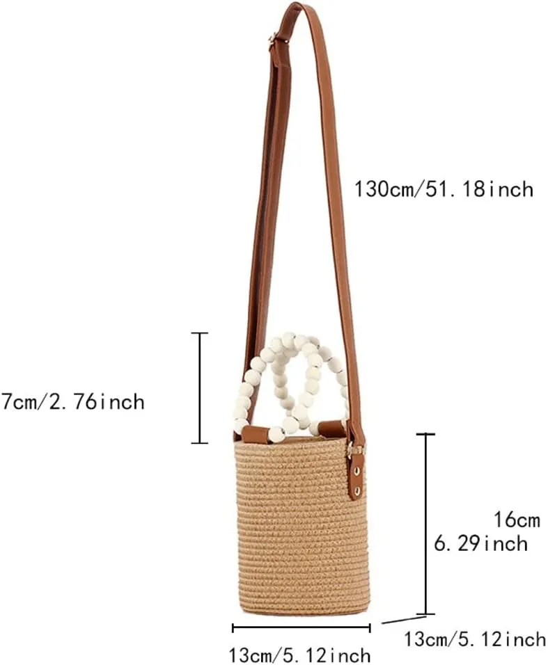 Rungion Womens Straw Bucket Purse Small Woven Crossbody Bag Summer Beach Shoulder Bags Casual Handbags with Drawstring