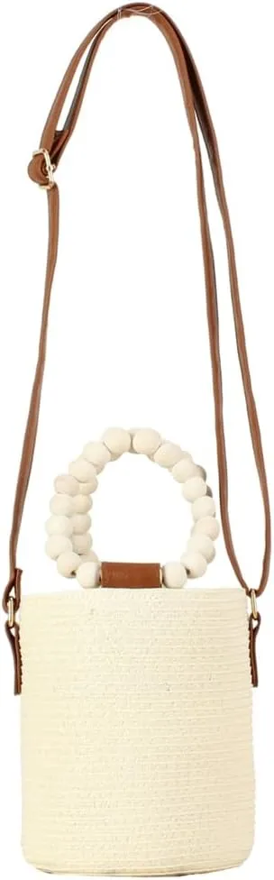 Rungion Womens Straw Bucket Purse Small Woven Crossbody Bag Summer Beach Shoulder Bags Casual Handbags with Drawstring