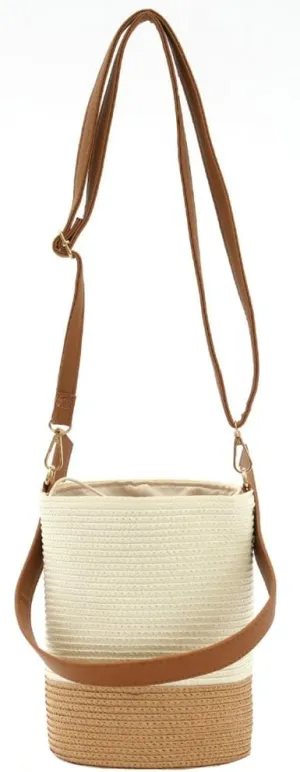 Rungion Womens Straw Bucket Purse Small Woven Crossbody Bag Summer Beach Shoulder Bags Casual Handbags with Drawstring