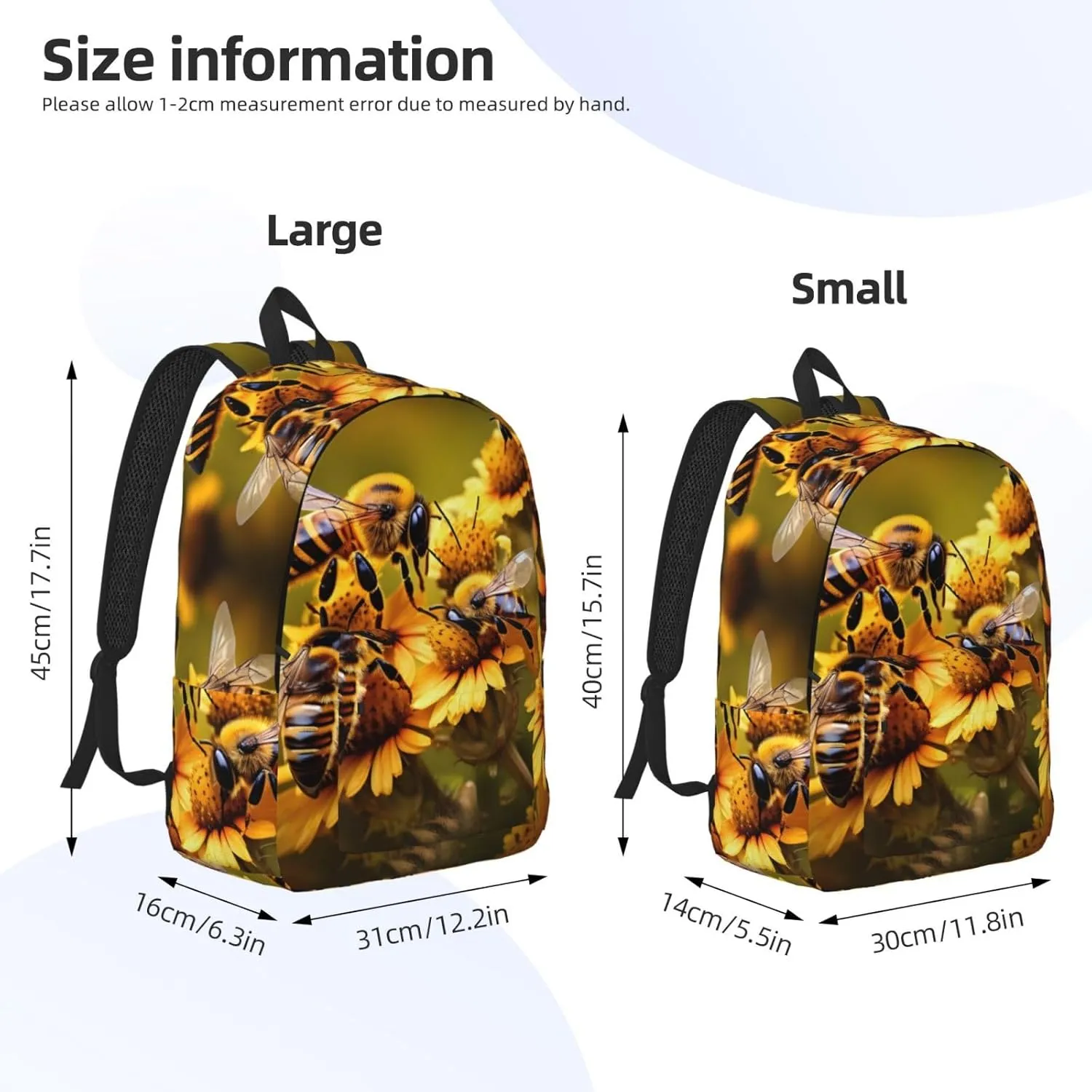 Rural Honey Bees Flowers Print Canvas Laptop Backpack Outdoor Casual Travel Bag Daypack Book Bag For Men Women