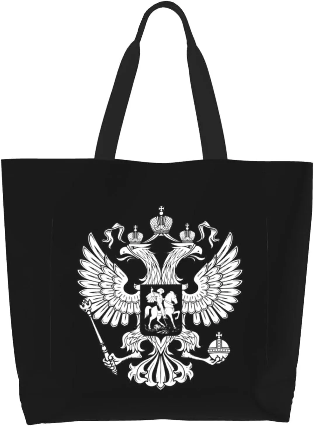 Russia Flag Russian Emblem Canvas Tote Bags for Women, Ladies Shoulder Handbags Large Purse Lightweight Foldable Reusable Shopping Bag with Pockets for Work, Travel, 15.7x19.7in