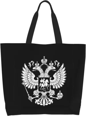 Russia Flag Russian Emblem Canvas Tote Bags for Women, Ladies Shoulder Handbags Large Purse Lightweight Foldable Reusable Shopping Bag with Pockets for Work, Travel, 15.7x19.7in