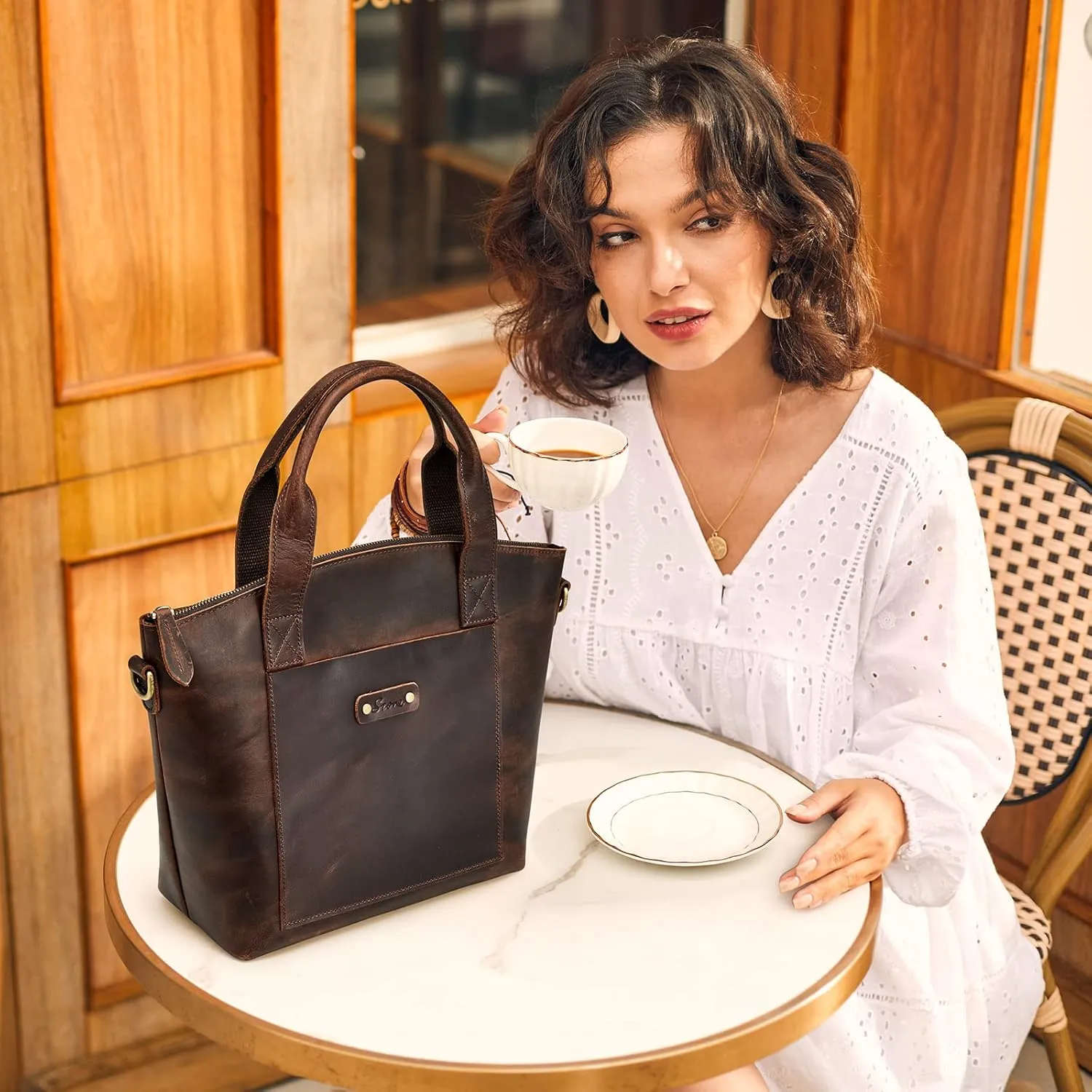 S-ZONE Genuine Leather Satchel Bags for Women Crossbody Tote Top-Handle Handbags Shoulder Purse Medium