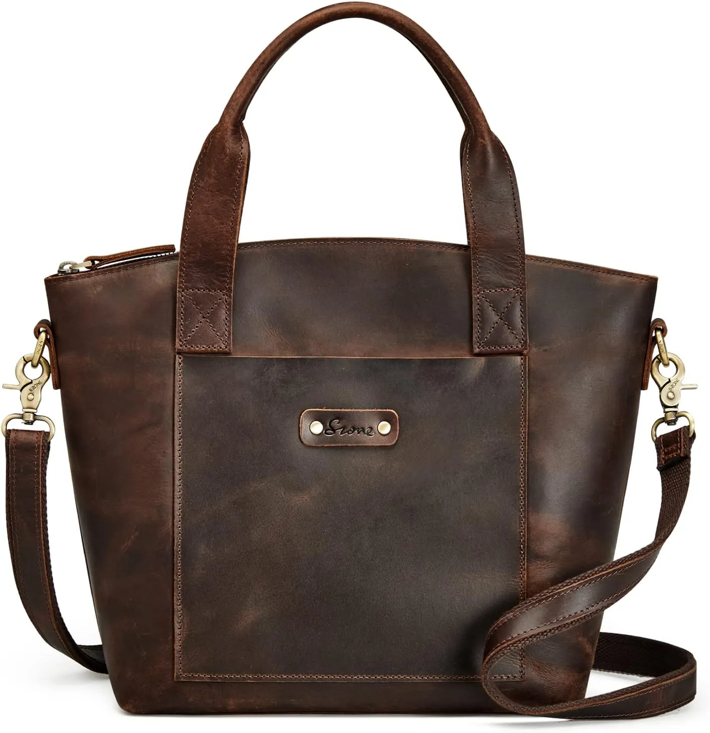 S-ZONE Genuine Leather Satchel Bags for Women Crossbody Tote Top-Handle Handbags Shoulder Purse Medium