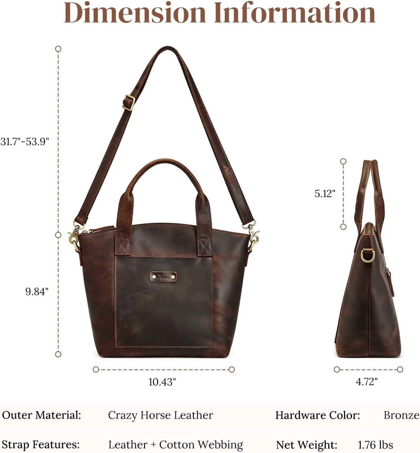 S-ZONE Genuine Leather Satchel Bags for Women Crossbody Tote Top-Handle Handbags Shoulder Purse Medium