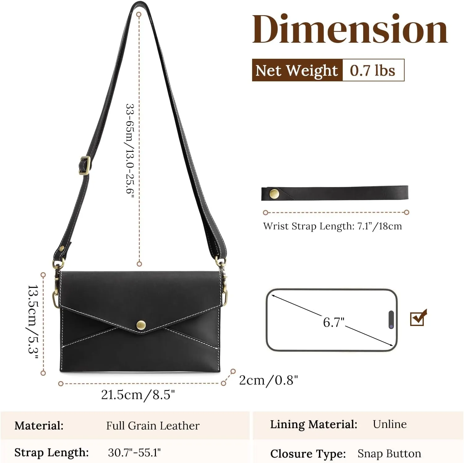 S-ZONE Leather Envelope Convertible Crossbody Bags for Women Wristlet Clutch Purses Small Shoulder Handbag with 2 straps