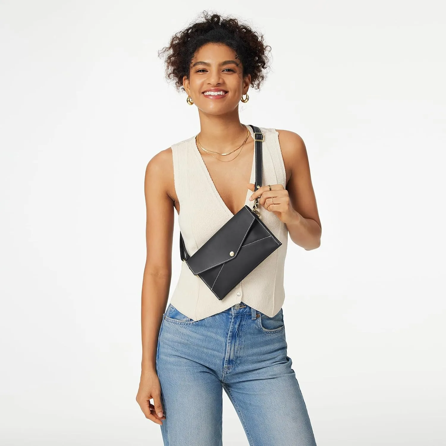 S-ZONE Leather Envelope Convertible Crossbody Bags for Women Wristlet Clutch Purses Small Shoulder Handbag with 2 straps