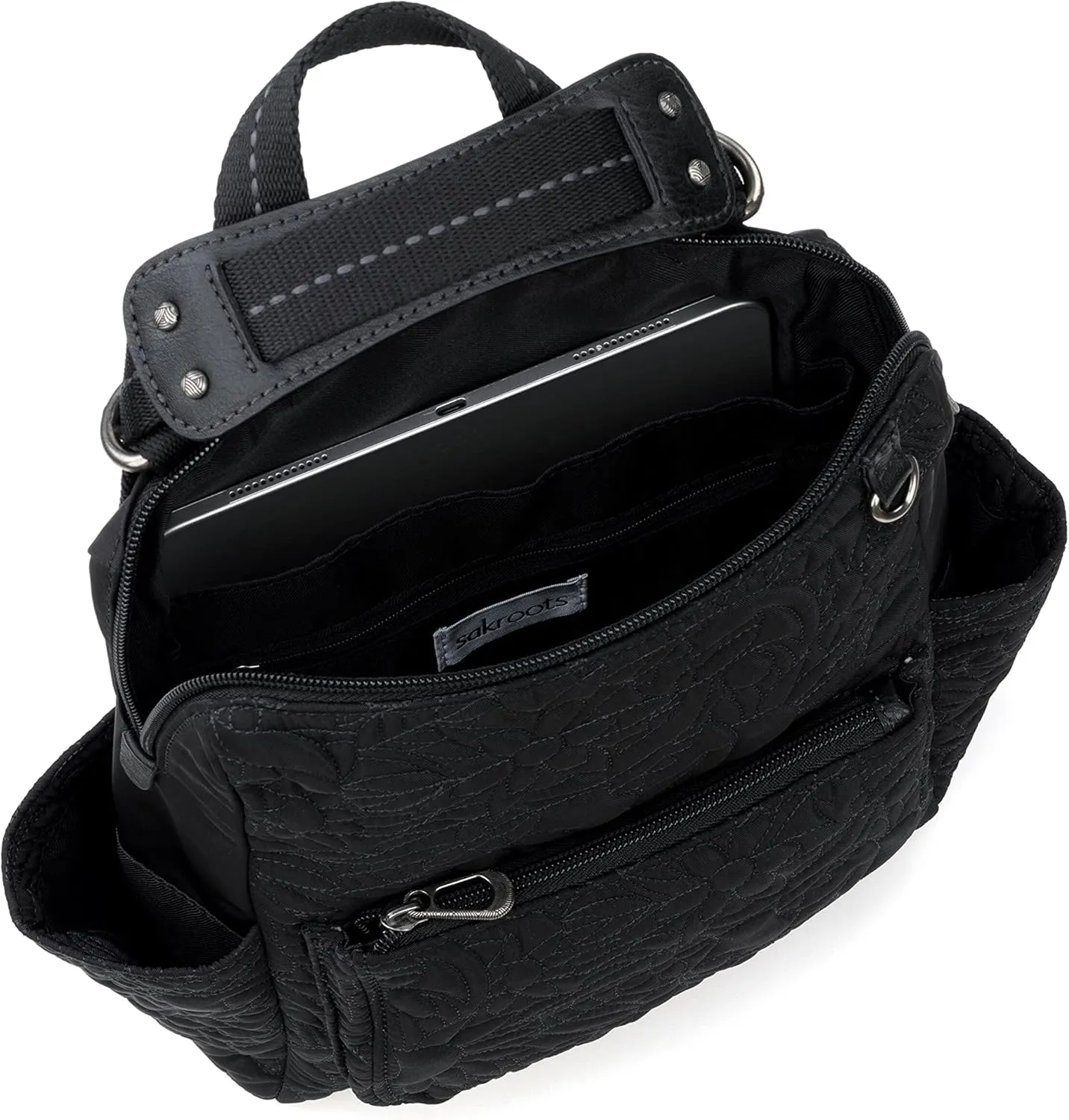 Sakroots womens Eco-twill Eco Twill Loyola Small Convertible Backpack, Quilted Black Spirit Desert, One Size US