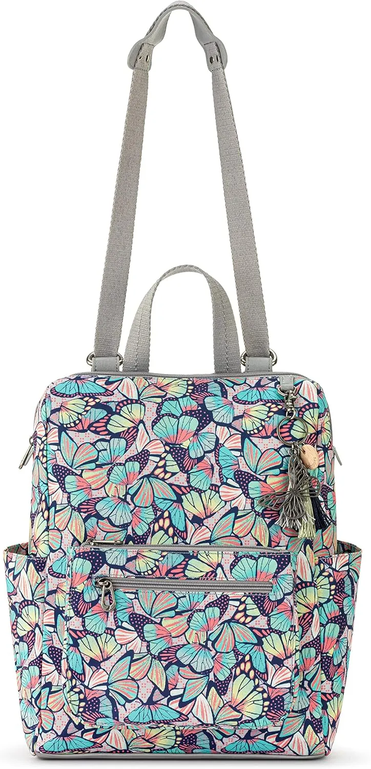 Sakroots Women's Eco-Twill Loyola Convertible Backpack, Navy Butterfly Bloom, One Size