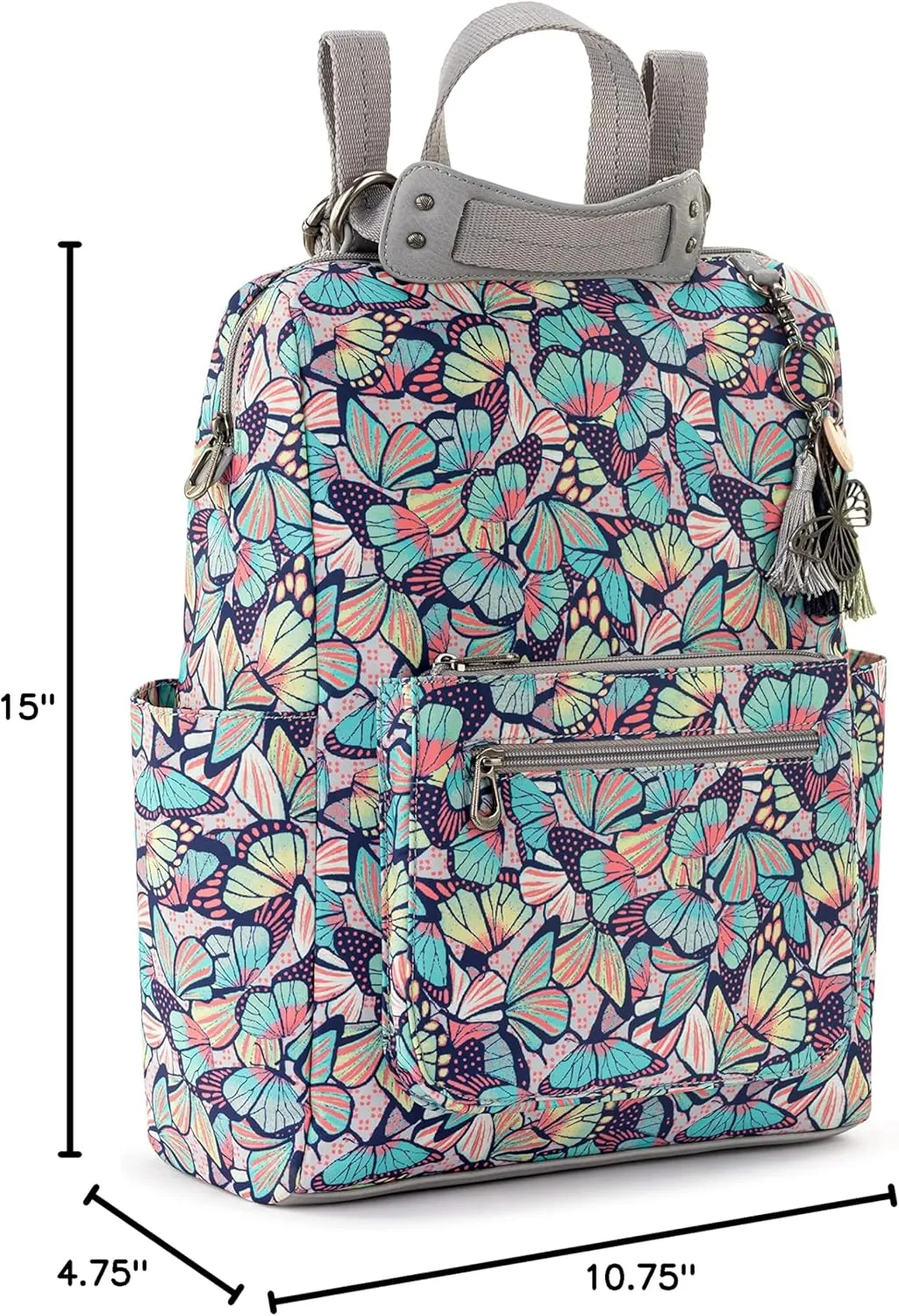 Sakroots Women's Eco-Twill Loyola Convertible Backpack, Navy Butterfly Bloom, One Size