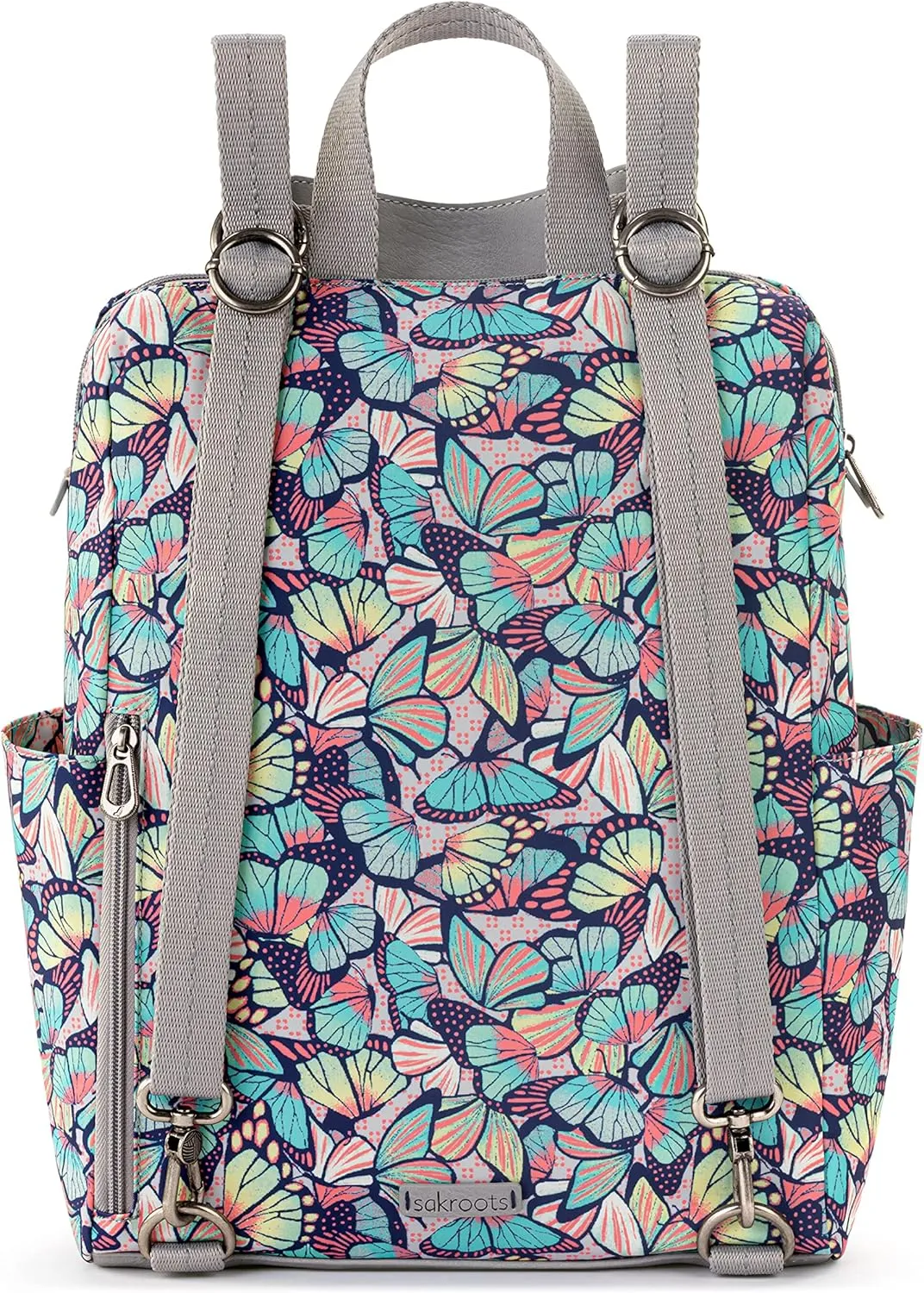 Sakroots Women's Eco-Twill Loyola Convertible Backpack, Navy Butterfly Bloom, One Size